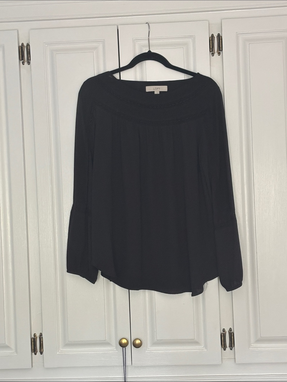 LOFT Black Long-Sleeve Peasant Top